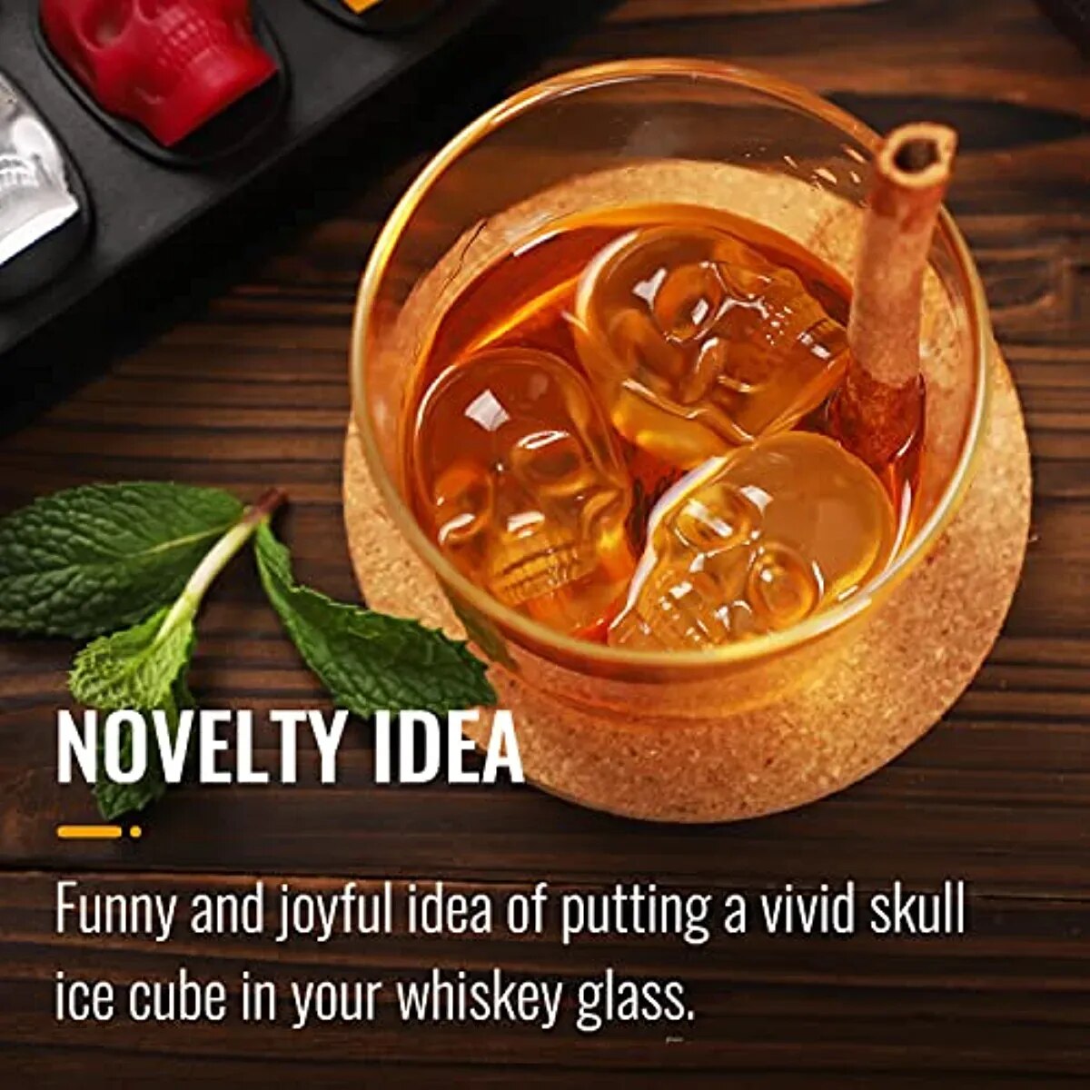 Molde para máquina de hielo para whisky - Bandeja para cubitos de hielo con forma de calavera de 10 cavidades con embudo - Molde de silicona con forma de calavera para hornear, chocolate