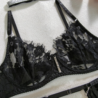 Durchsichtiger BH mit Strass-Dessous, feines Intim-BH- und Höschen-Set, schick, neu in passenden Sets