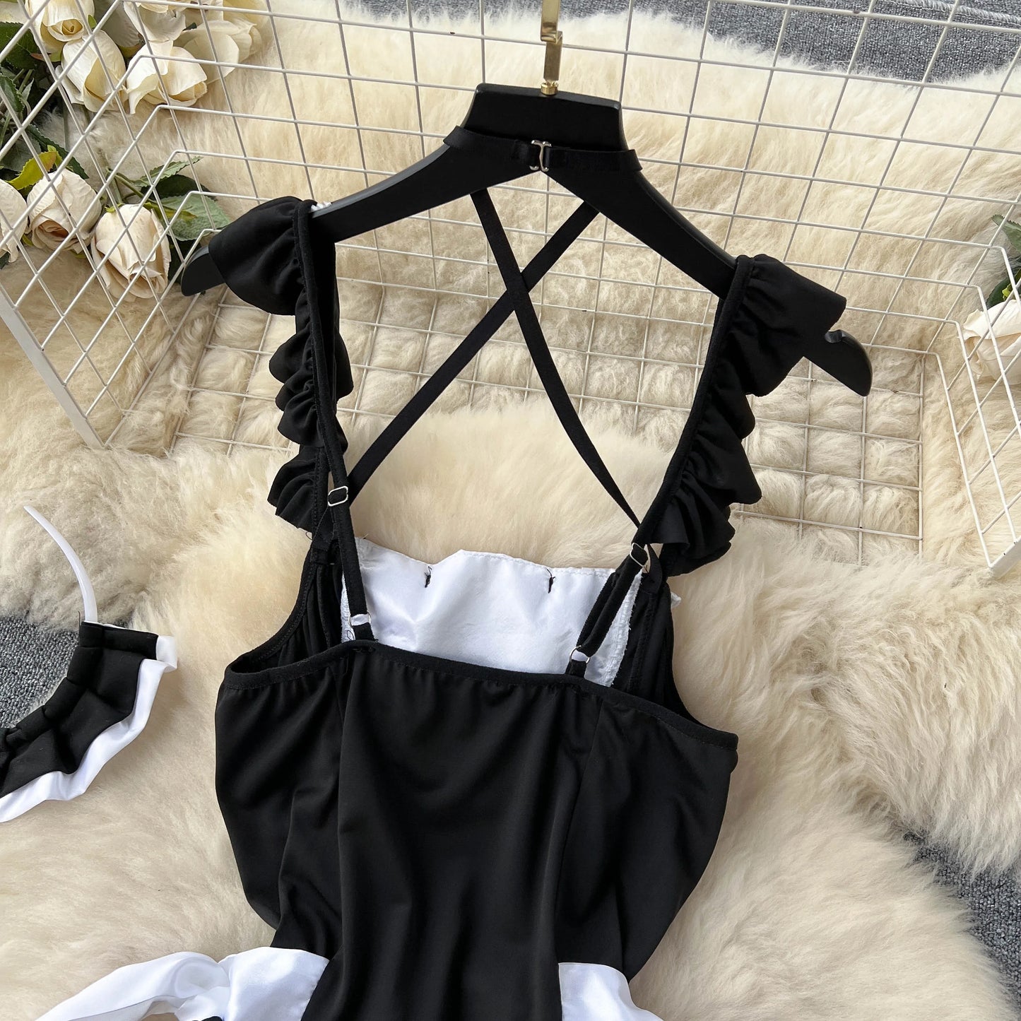 Magd Cospaly Sexy Playsuits Frauen Strap Rüschen Spitze Süße Nachtwäsche Rückenfreie Sinnliche Bodys Wanita