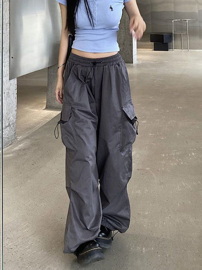 Streetwear Hip Hop Cargo Pants Women Fashion Pockets Oversize Loose Trousers Summer Bf Korean High Waist Wide Leg Pants New