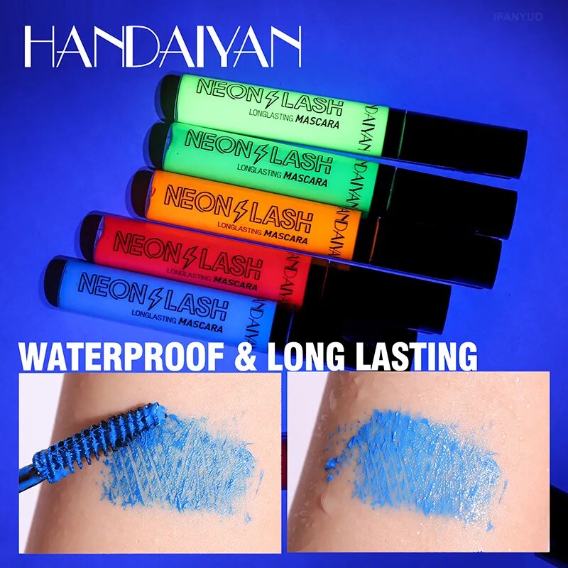 Fluoreszierende Mascara-Verlängerung für Wimpernverlängerung, Augen-Make-up, 6 Farben, UV-Wimpern, langlebig, wasserdicht, leuchtende Mascara-Creme