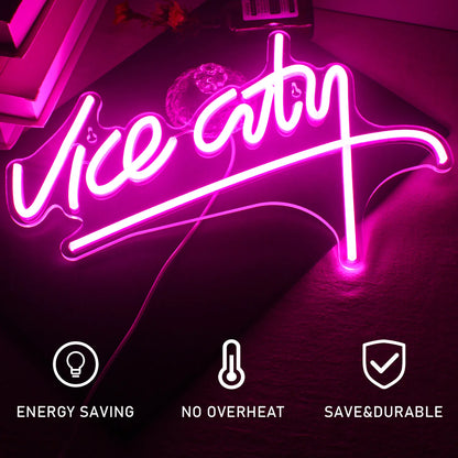 Wanxing Vice City Neon Sign Pink Led Lights Bedroom Letters Game Room Bar Party Indoor Home Arcade Shop Cave Art Wall Decoration