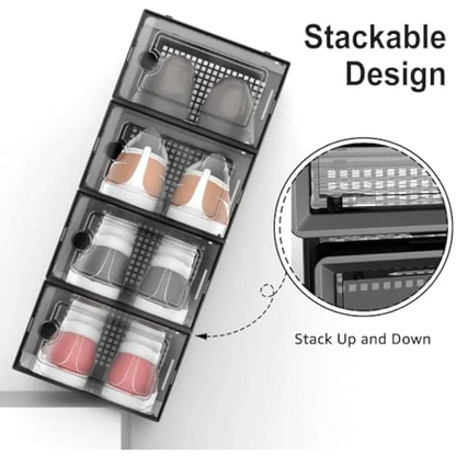 Potahouse Shoe Storage Organizer, 12 Pack X-Large Clear Plastic Stackable Shoe Boxes with Lids, Fit Size 11-12, Sneaker Containe