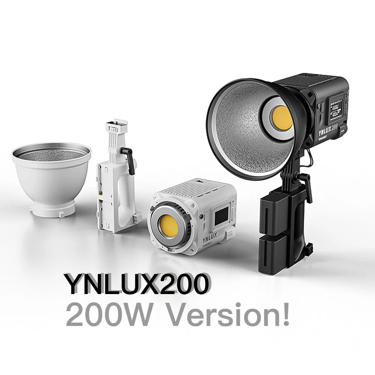 YONGNUO LUX200 YNLUX200 200W 2700K-6500K Luz LED portátil para exteriores con montaje Bowens y adaptador de corriente con mango