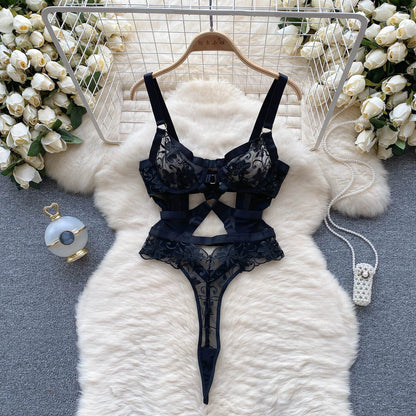 Embroidery Lace Mesh Sexy Bodysuits 2023 Women Strap Hollow Out Playsuits Female Transparent Sensual   Jumpsuits Wanita