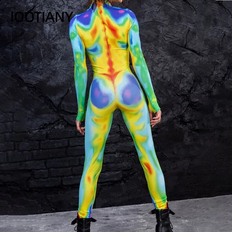 Multicolor Ocean Style Cosplayer Halloween Tight Woman Suits Printed Bodysuit Purim Carnival Festival Cosplay Costume Catsuits