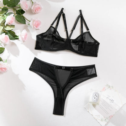 Dessous-Set für Damen, 2-teilig, durchsichtig, Spitze, Bilizna-Set, nahtloses Netz, intimer, sexy BH und Höschen-Set, transparente Unterwäsche