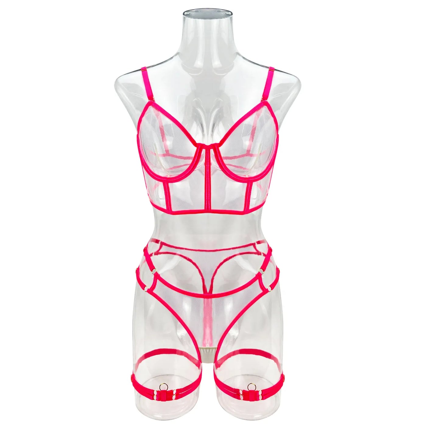 Neon-Dessous, nackte Frauen ohne Zensur, Unterwäsche, die intimes, sexy, nacktes, transparentes Spitzen-BH-Set sehen kann