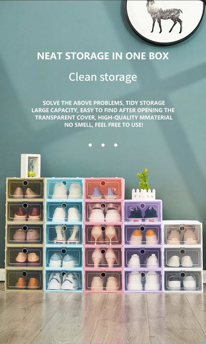 Transparent Lid Shoe Box Sets Shoes Organizers Thickened Foldable Dustproof Storage Boxs Stackable Combined Shoe Cabinet