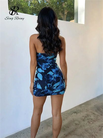 Vestido playero Sexy con agujeros para mujer, minivestido ajustado con cuello Halter para fiesta, ropa de calle, vestido ceñido con estampado Floral Wanita 2023