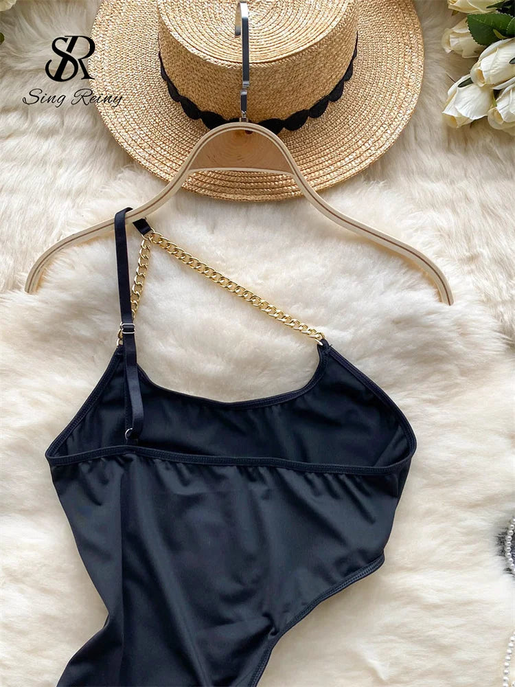 Women Hollow Out Sensual Playsuits Summer Chain Design Strap Backless Slim Swimsuit Fashion Y2K Elastic Sexy Bodysuits Wanita