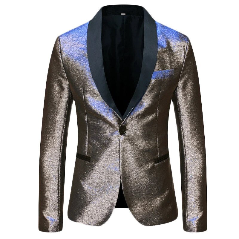 Herren-Blazer, glänzend, modisch, mit Farbverlauf, One-Button-Schal, Revers, eleganter Anzug, Jacke, Herren, lässig, Party, Abschlussball, Hochzeit, Bankett, Smoking