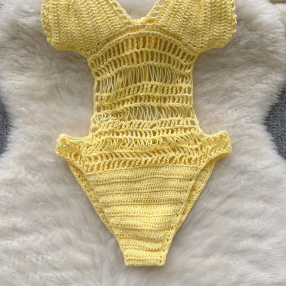 Wanita, aushöhlen, rückenfrei, sexy Bodys, modisch, Damen-Halter, Strand, gestrickt, Top, 2023, schiere Schnürung, Urlaub, schlanke Playsuits