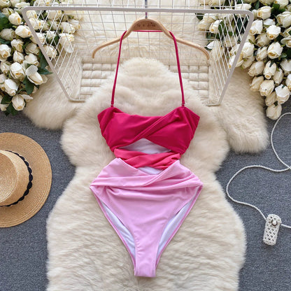 Sinnliche Bikini Badeanzüge Strampler Mode Halfter Ärmellose Patchwork Mantel Bodys Frauen Aushöhlen Sexy Playsuits Wanita