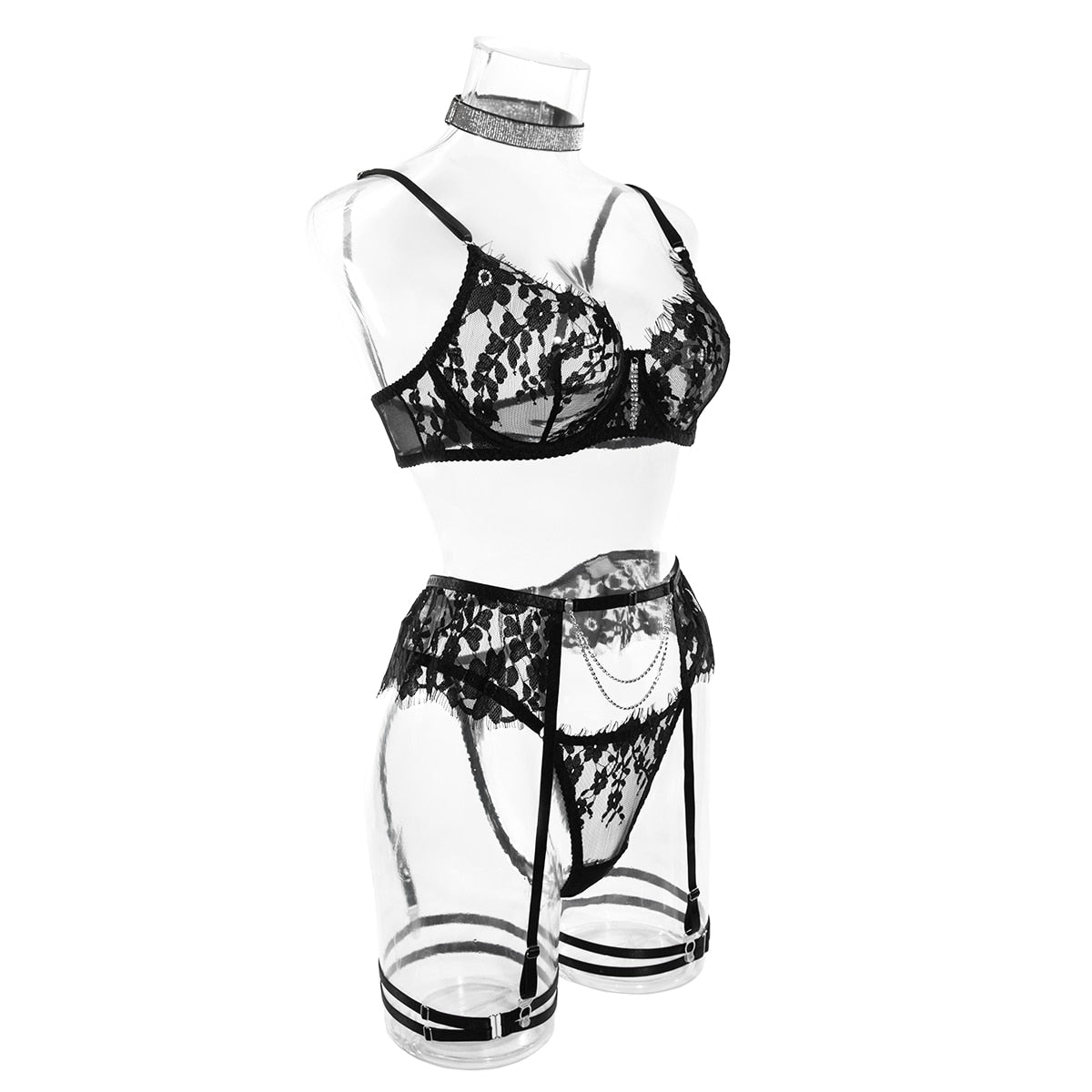 Rhinestone Lingerie See Through Bra Fine Intimate Bra And Panty Set Fancy New In Matching Sets