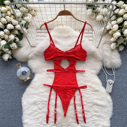 Transparent Mesh   Bodysuits Strap Splice Beading Hollow Out Bow 2023 Christmas Apparel Sheer Sexy Playsuits Wanita