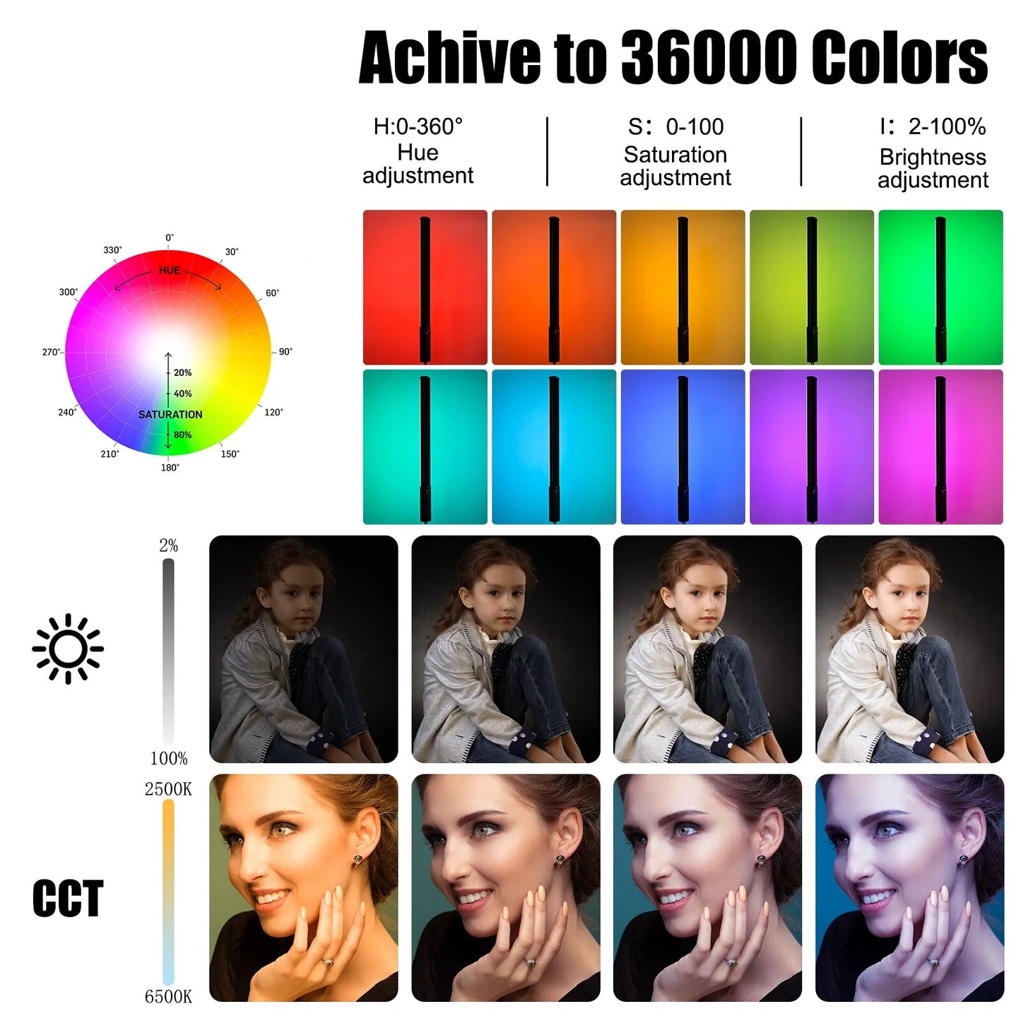 P400 RGB Light Wand Handheld LED Tube Built-in Battery 2500-6500k 36000 Colors Photography Lamp Lighting for Youtube Vlog Party