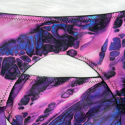 Lencería Tie Dye con manga de media, ropa interior Sexy de lujo, trajes sensuales de malla transparente íntimos sin censura de 5 piezas