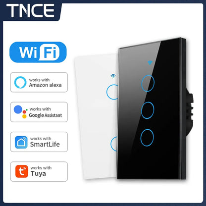 TNCE Tuya UNS WiFi Smart Wand Schalter 1/2/3/4 Gang Kein Neutral Draht Touch Sensor LED Licht Schalter smart Home Alexa Google Hause