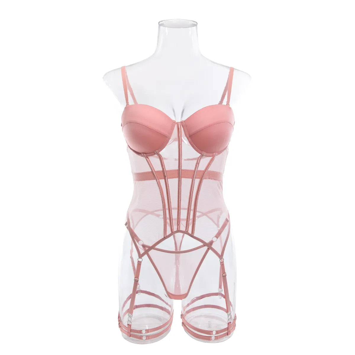 Lingerie Sets for Women Padded Female Underwear Outfit G-string Transparent Bilizna Set Push Up Lace Corset Top Garter Wanita