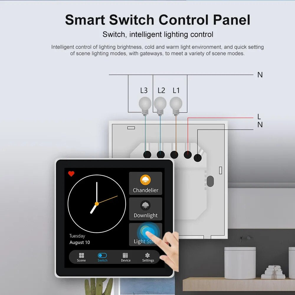 Jianshu Smart Home Tuya Panel 110-220V 3 Gang Panel inteligente Zigbee 4 "Sences Panel de interruptor Smart Life Tuya Panel de Control de pantalla