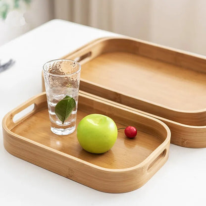 Bandeja rectangular redonda multiusos de madera de bambú para servir, bandejas para té y café para el hogar, bandeja de almacenamiento para cocina para comida para el desayuno