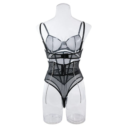 Strass-Dessous-Sets für Damen, luxuriöse sexy Spitzenunterwäsche, glitzernde Quasten, nahtloser BH, transparentes, feines Outfit