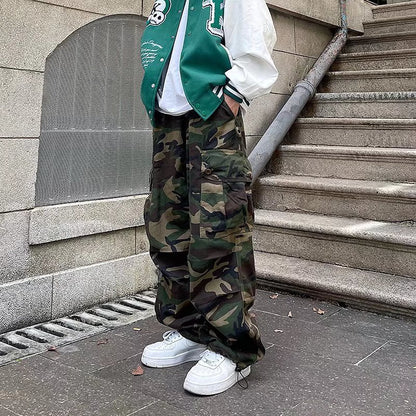 Gerade Cargo Hosen Für Männer Japanischen Stil Kordelzug Casual Hosen männer Lose Hosen Mode Camouflage Jogginghose Harajuku