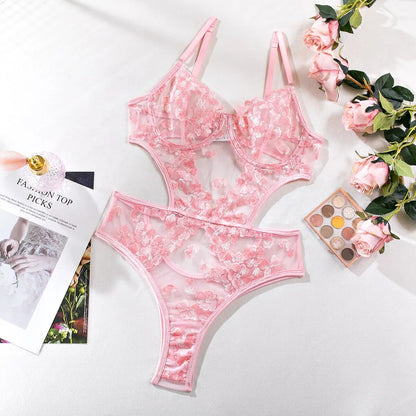 Floral Fantasy Bodysuit Fancy Embroidery Body Sexy Midriff Lace Top Luxury Fairy  Lingerie See Through Teddy