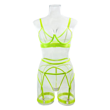 Neon Female Lingerie Sexy Transparent Bra And Panty Sets Lace Underwear Kit Sensual See Through Seamless Intimate