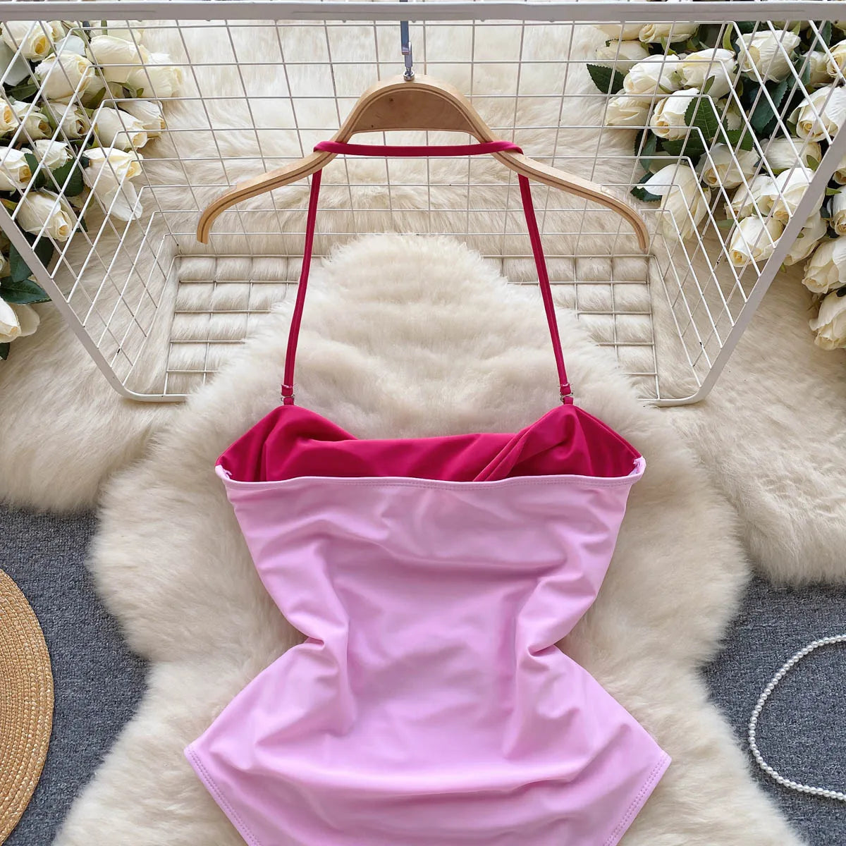 Sinnliche Bikini Badeanzüge Strampler Mode Halfter Ärmellose Patchwork Mantel Bodys Frauen Aushöhlen Sexy Playsuits Wanita