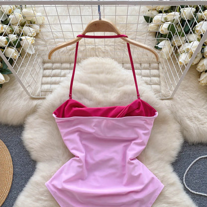 Trajes de baño Sensuales de Bikini, monos de moda con cuello Halter sin mangas de retales, monos de tubo para mujer, monos sexys calados Wanita