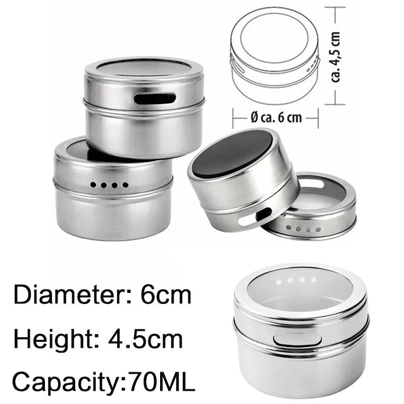 Magnetic Spice Jar Stainless Steel Seasoning Pot Set Household Condiment Bottle Storage Tank Rack with Stickers Kitchen Tools