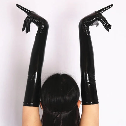 Adult Long Patent Leather Coated Pole Dance Performance Gloves Halloween Costume Accessories Tight Gloves