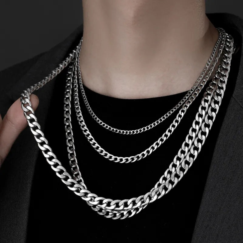 Collar de cadena de acero inoxidable largo Hip Hop para mujeres y hombres en el cuello joyería de moda accesorios de regalo gargantilla de Color plateado