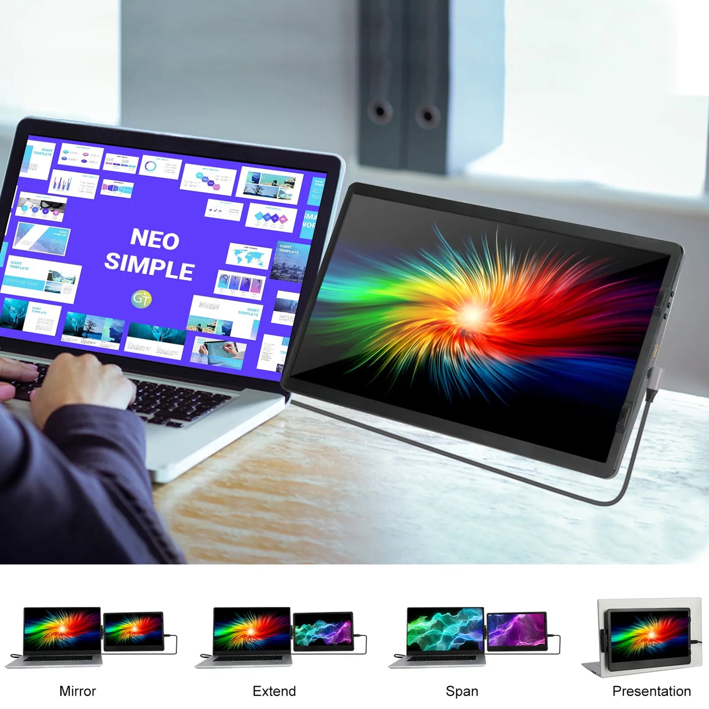 Originaler tragbarer Monitor für Laptops, 12 Zoll, abnehmbarer Dreifachmonitor mit Ständer, 1080P HDR IPS Dual Extender-Bildschirm für 13–16,5 Zoll