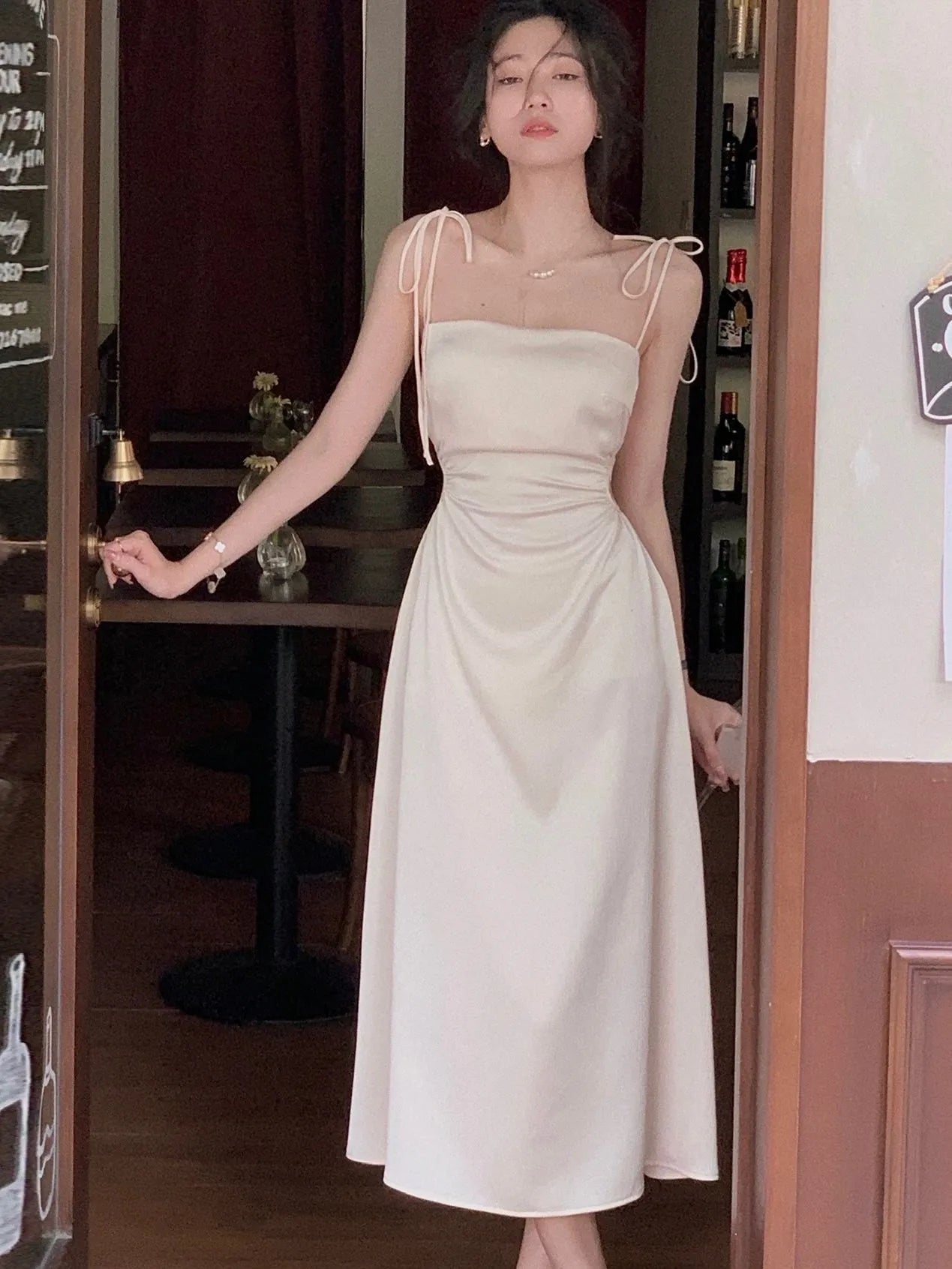 Summer Women Spaghetti Strap Elegant Midi Satin Dresses Sleeveless Sexy Evening Birthday Clothes New Fashion Robe Vestidos