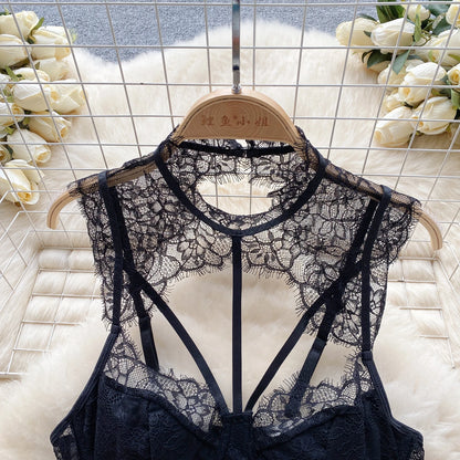 Fashion Mesh Lace Bodysuits Hook Flower Hollow Transparent Backless Slim Sexy Rompers Women Sheer Sensual Playsuits Wanita