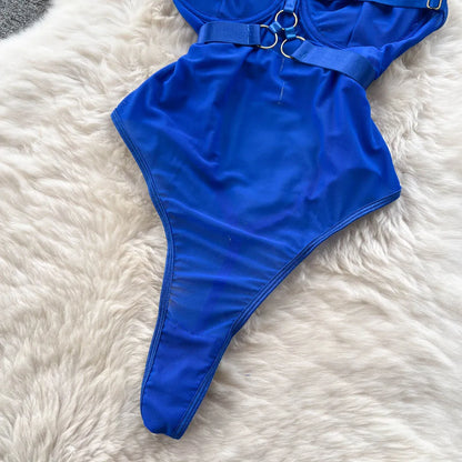 Fashion Sheer Sexy Bodysuits Women Buckle Crossing Halter Strap Open Crotch Nightwear Hollow Out Slim Sensual Playsuit Wanita