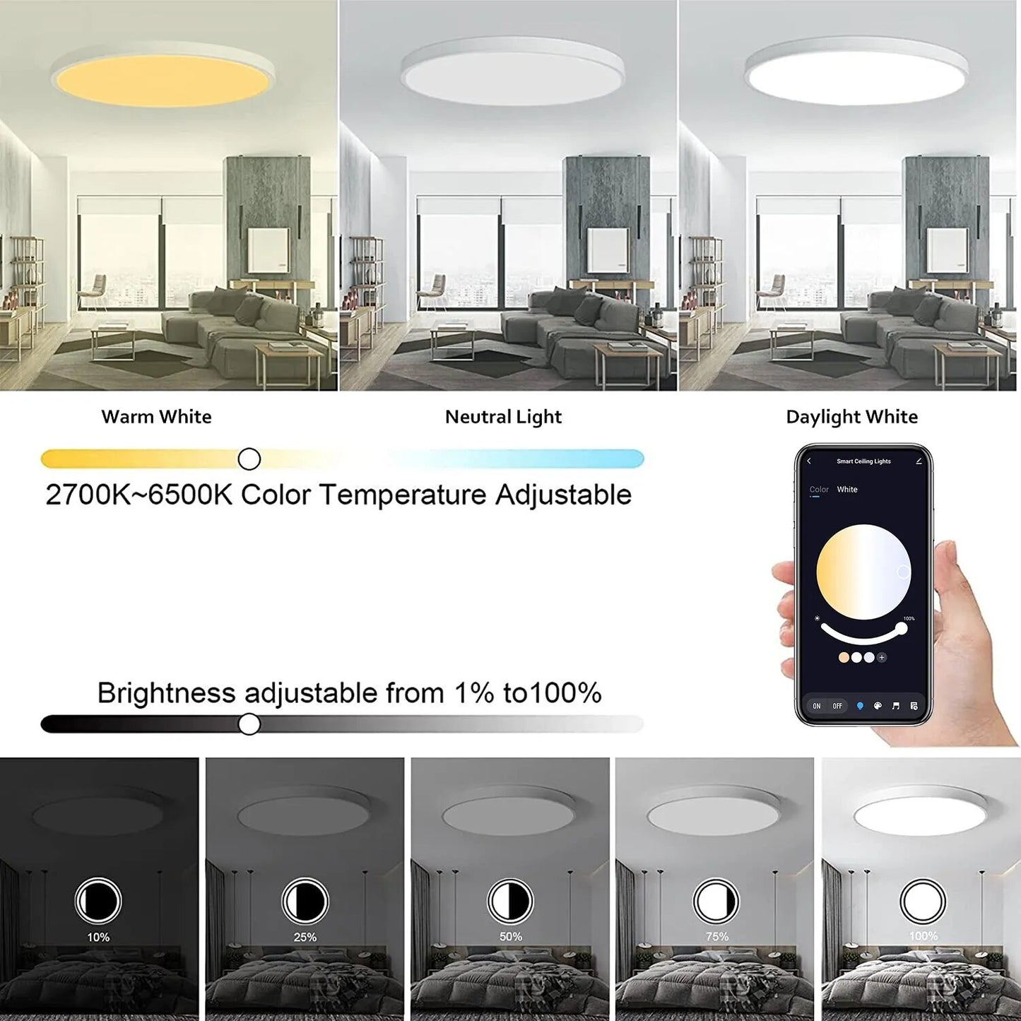 Smart Tuya Bluetooth LED Runde Deckenleuchte RGB CW WW Bunte wechselnde dimmbare Wohnzimmerleuchten APP-Fernbedienung