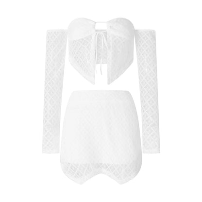 Hirigin, falda Sexy de punto de ganchillo para mujer, conjunto de 2 uds, camisola de punto calada, minifalda ceñida de cintura alta, trajes de fiesta nocturna