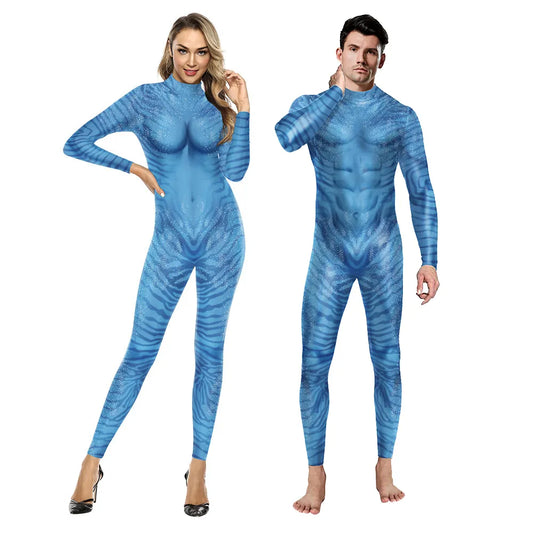 Movie Avatar The Way of Water Alien Cosplay 3D Jumpsuit Women Men Avatar Cosplay Costume Halloween Zenti Party Bodysuit