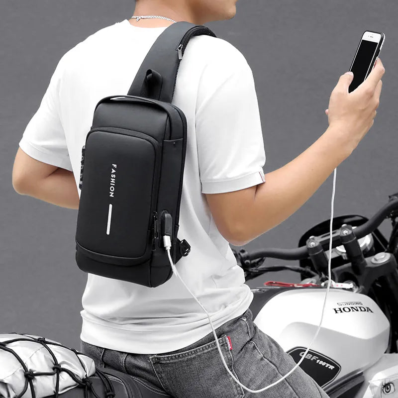 Bolso de hombro multifunción antirrobo con USB para hombre, bandolera cruzada para viaje, bandolera para el pecho, paquete de mensajero para hombre