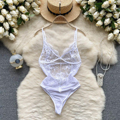 Summer Sheer Lace Playsuits Women Strap Mesh Backless Underwear Sensual Rompers 2023 Fashion Ins Beach Sexy Bodysuits Wanita