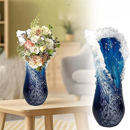 New Arrival Sea Ocean Wave Vase Handmade Resin Art Flower Pot Ornament Modern Desktop Living Room Creative Home Decor