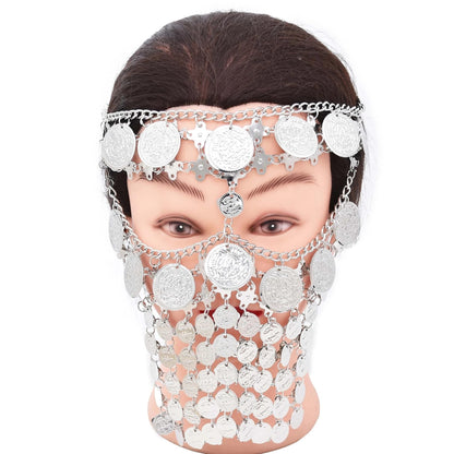 Luxus Frauen Münze Glocke Quaste Maskerade Maske Schleier Gesicht Kette Bauchtanz Bühne Cosplay Party Stirnbänder Boho Festival Haar Geschenk