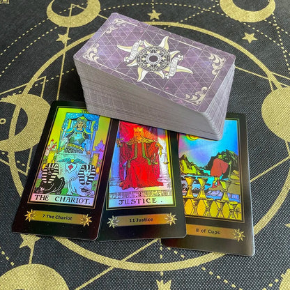 Shinning English Holographic Tarot Cards for Beginners with Guide Book Board Games Catan Runes Psychology Fate Spiritual Deck