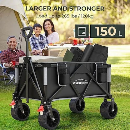 Overmont Collapsible Foldable Beach Wagon with 265lbs Weight Capacity, Heavy Duty Folding Utility Garden Cart with Big All-Terra