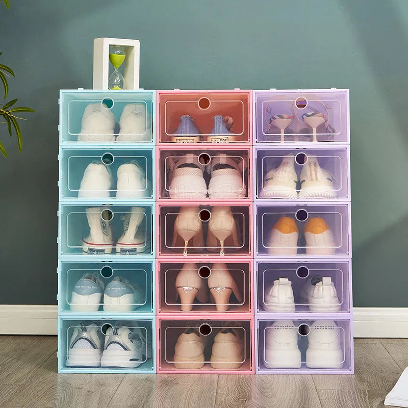 Transparent Lid Shoe Box Sets Shoes Organizers Thickened Foldable Dustproof Storage Boxs Stackable Combined Shoe Cabinet