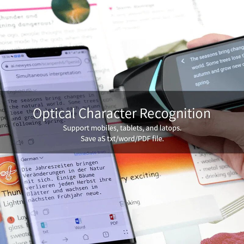 NEWYES-lector de escaneo de 3,99 pulgadas, bolígrafo con 4 bolígrafos, traductor de fotos y texto de voz instantánea en tiempo Real, diccionario Collins